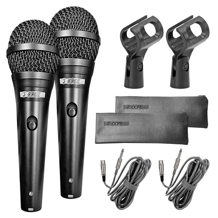5 Core 5 Core Handheld Microphone For Singing 2Pc Dynamic Neodymium Cardioid Unidirectional Vocal Metal Mic ND 58 BLK 2PCS